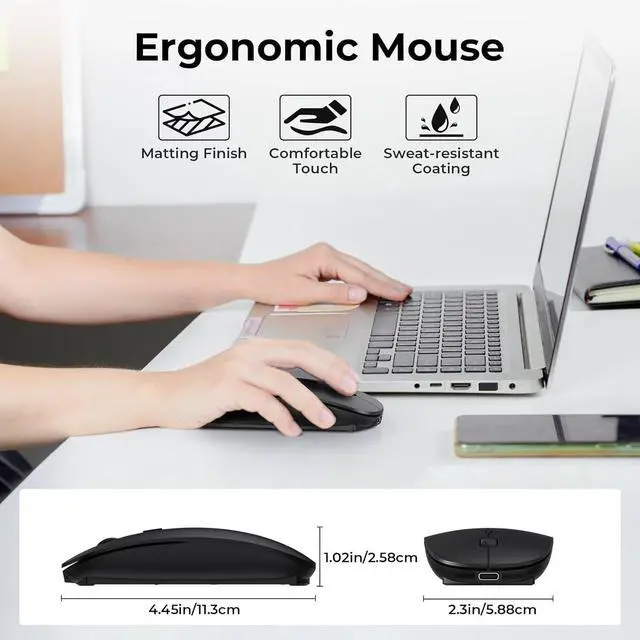Alt view image 6 of 7 - Type C Mouse, Rechargeable USB C Wireless Mice for MacBook Air, Dual Mode with Nano USB and Type C Receiver for PC, Laptop and All Type C Devices (Type-C Charging Port) - Black
