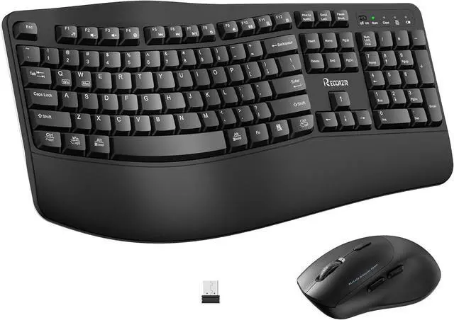 Main image of Wireless Keyboard and Mouse Combo,2.4G Full Size Wave Keys Ergonomic Keyboard with Wrist Rest for Natural Typing, 3 DPI Adjustable Ergonomic Silent Mouse for Computer/Laptop/Windows/Mac (Black)
