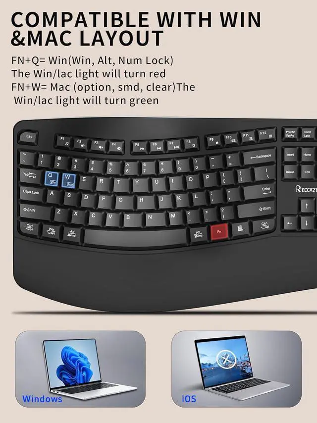 Alt view image 4 of 7 - Wireless Keyboard and Mouse Combo,2.4G Full Size Wave Keys Ergonomic Keyboard with Wrist Rest for Natural Typing, 3 DPI Adjustable Ergonomic Silent Mouse for Computer/Laptop/Windows/Mac (Black)