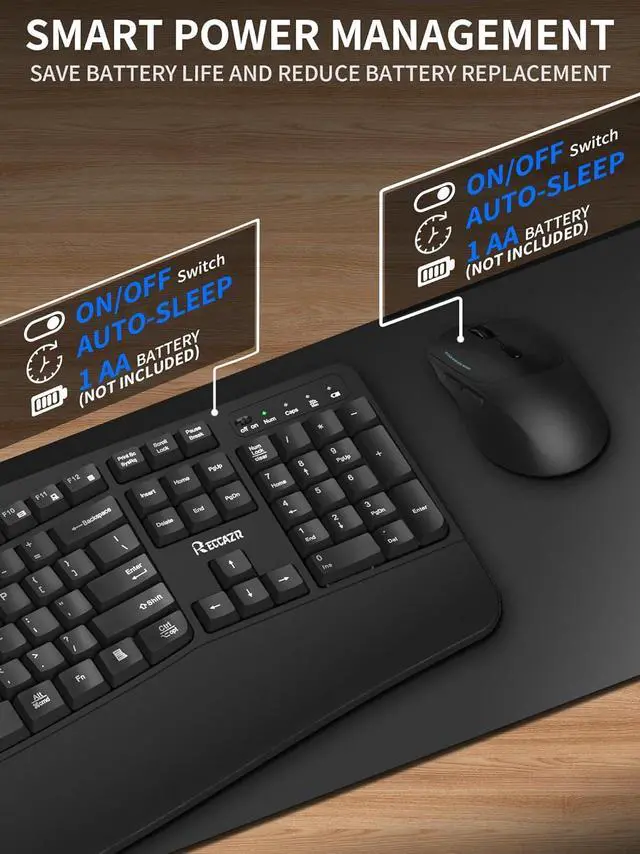 Alt view image 7 of 7 - Wireless Keyboard and Mouse Combo,2.4G Full Size Wave Keys Ergonomic Keyboard with Wrist Rest for Natural Typing, 3 DPI Adjustable Ergonomic Silent Mouse for Computer/Laptop/Windows/Mac (Black)