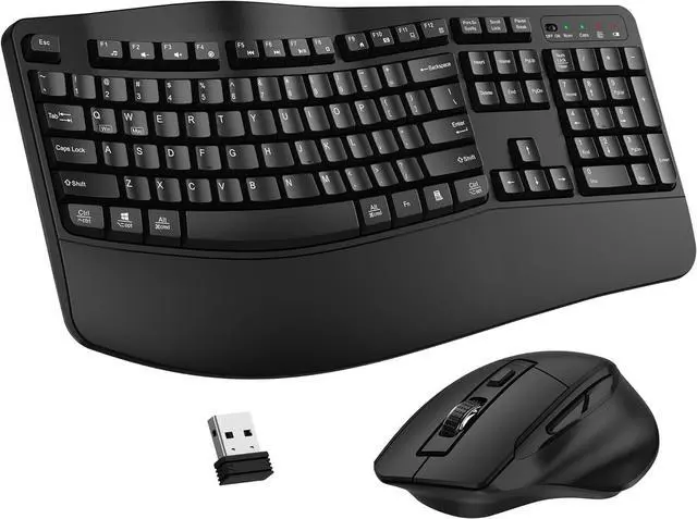 Main image of Wireless Keyboard and Mouse Combo, 2.4G Full Size Wave Keys Ergonomic Keyboard with Wrist Rest and 3-Level DPI Adjustable Wireless Ergonomic Mouse for Windows, Mac OS Desktop/Laptop/PC(Black)