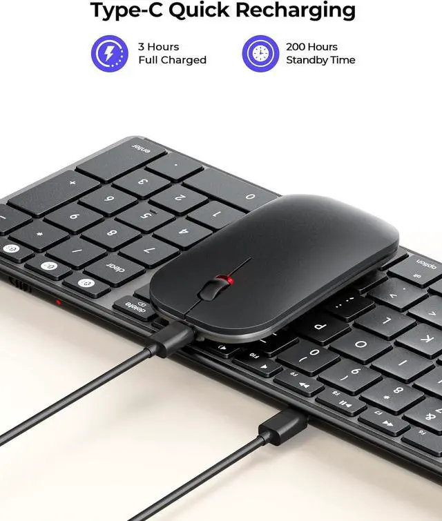Alt view image 3 of 7 - seenda Bluetooth Keyboard and Mouse for Mac, SKM64-2 Multi-Device Rechargeable Slim Wireless Keyboard Mouse Stainless Steel Full Size, Compatible with MacBook Pro/Air, iPad, Mac - Space Gray
