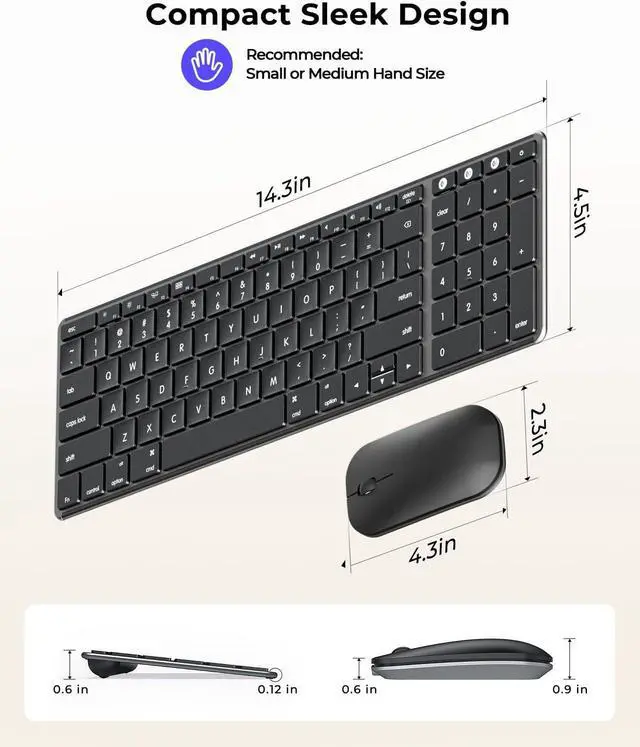 Alt view image 6 of 7 - seenda Bluetooth Keyboard and Mouse for Mac, SKM64-2 Multi-Device Rechargeable Slim Wireless Keyboard Mouse Stainless Steel Full Size, Compatible with MacBook Pro/Air, iPad, Mac - Space Gray