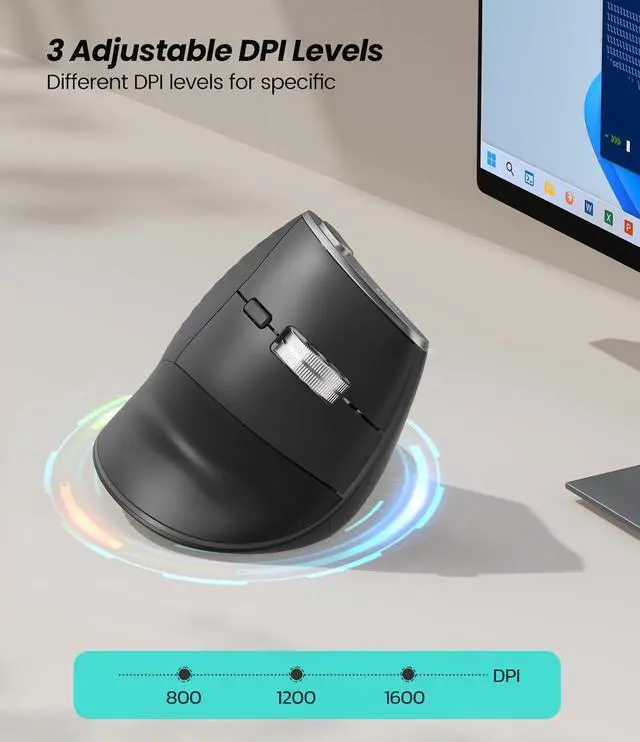Alt view image 6 of 7 - Nulea M510 Vertical Mouse Wireless, Ergonomic Mouse for Comfy Tracking, 3 Adjustable DPI (800-1200-1600), 2.4G Wireless Vertical Mouse with 6 Buttons, Compatible with Windows, Mac OS, Laptop, PC, Grey