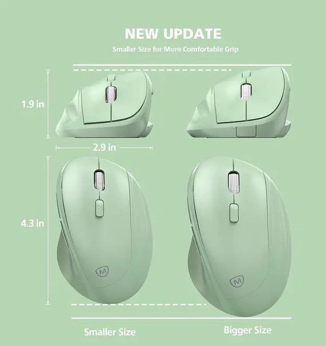 Alt view image 7 of 7 - Ergonomic Wireless Mouse with USB Receiver for PC Computer, Laptop and Desktop, Ergo Vertical Mouse with Silent Clicks Long Battery Life, Up to 1600 DPI & 1 AA Battery Powered, Green