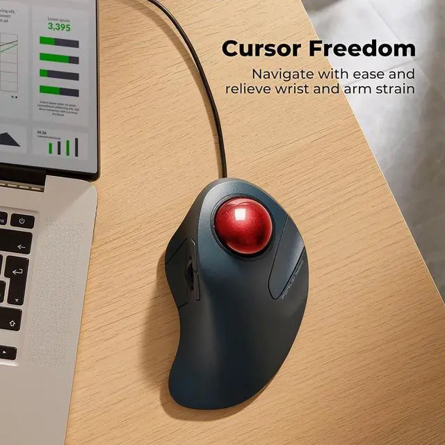 Alt view image 4 of 7 - Wired Trackball Mouse for Large Hands, Ergonomic Design Reduces Wrist & Muscle Strain, Precision Tracking with Easy Index Finger Control, Compatible with PC, Laptop, Windows, Mac, Red