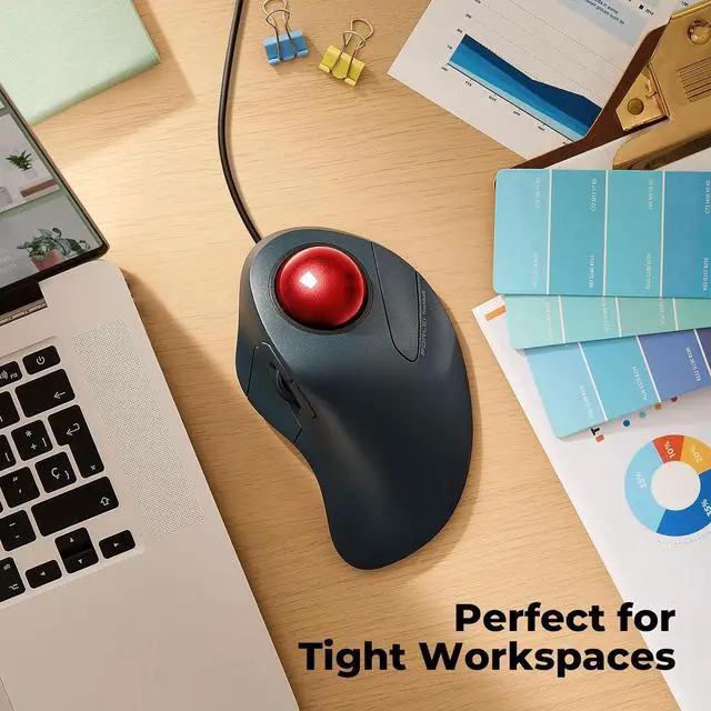 Alt view image 7 of 7 - Wired Trackball Mouse for Large Hands, Ergonomic Design Reduces Wrist & Muscle Strain, Precision Tracking with Easy Index Finger Control, Compatible with PC, Laptop, Windows, Mac, Red