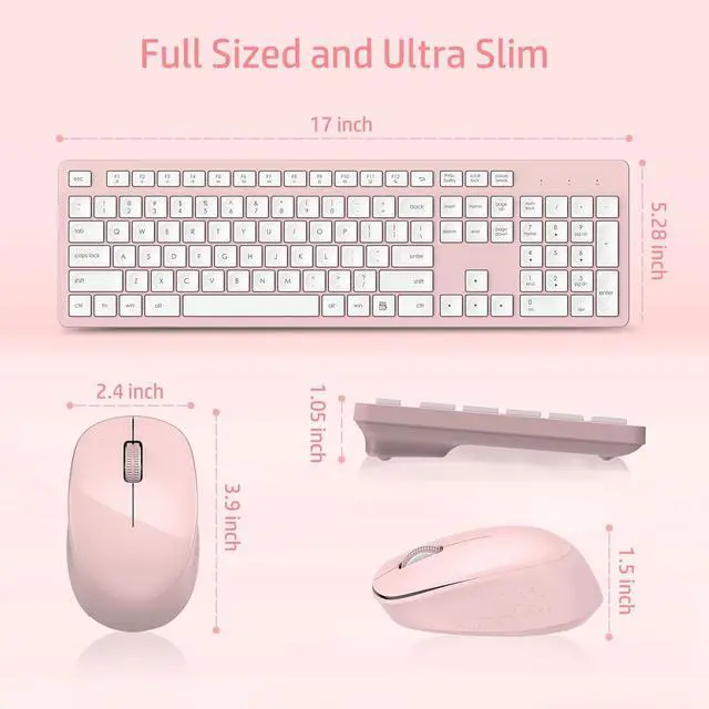 Alt view image 6 of 7 - LeadsaiL Pink Wireless Keyboard and Mouse Combo, Full-Sized Ergonomic Computer Keyboard, 2.4GHz Cordless Keyboard Silent Mouse Set with 2-in-1 USB Receiver, 12 FN Shortcuts for Windows Laptop, PC/Mac