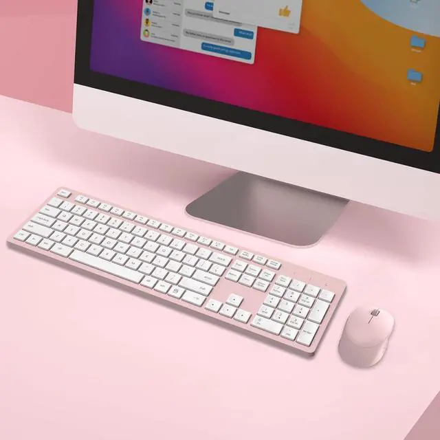 Alt view image 7 of 7 - LeadsaiL Pink Wireless Keyboard and Mouse Combo, Full-Sized Ergonomic Computer Keyboard, 2.4GHz Cordless Keyboard Silent Mouse Set with 2-in-1 USB Receiver, 12 FN Shortcuts for Windows Laptop, PC/Mac