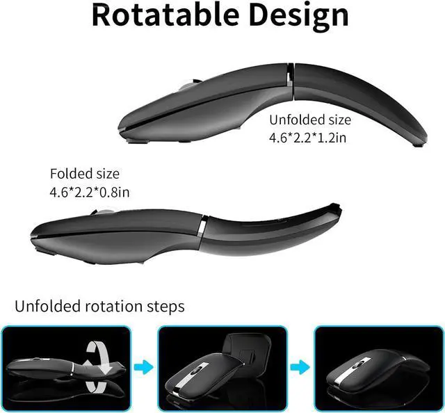 Alt view image 2 of 7 - Bluetooth Arc Travel Mouse - BT & 2.4G Wireless Dual Mode, Rechargeable Slim Rotatable Portable, 1000/1600/2400 DPI, USB Optical Computer Silent Mouse for Microsoft Laptop PC Tablet - Graphite Black