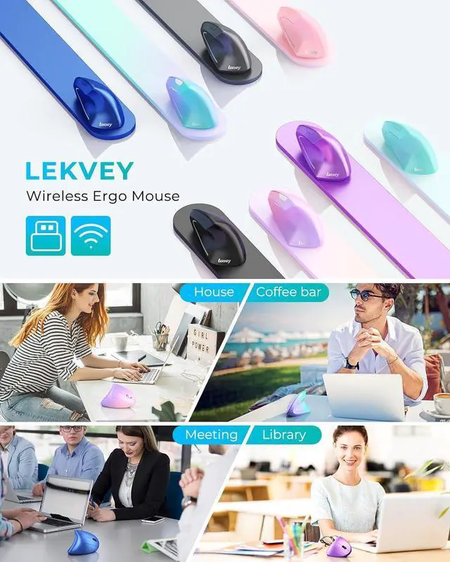 Alt view image 7 of 7 - Lekvey Ergonomic Mouse, Vertical Wireless Mouse: Rechargeable Optical Carpal Tunnel Mice with 2.4G USB Receiver, 1000/1200 / 1600 DPI, 6 Buttons, for Laptop, Computer, PC, Desktop, Notebook, Black