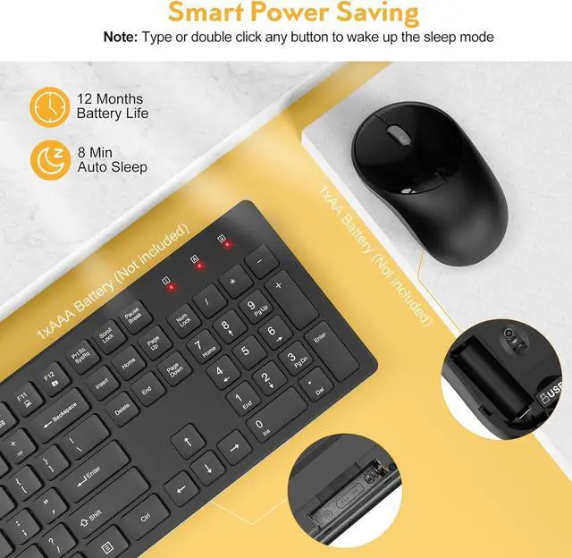 Alt view image 4 of 7 - Wireless Keyboard and Mouse, Trueque Silent 2.4GHz Cordless Full Size USB Mouse Combo, Long Battery Life, Lag-Free for Computer, Laptop, PC, Windows, Mac, Chrome OS (Black)
