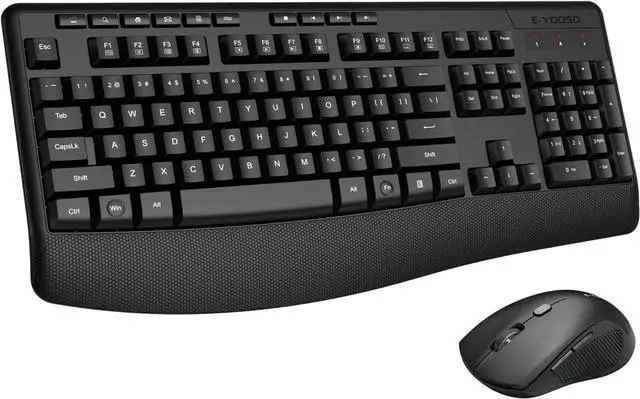 Main image of Wireless Keyboard and Mouse Combo, E-YOOSO 2.4GHz Full Sized Ergonomic Wireless Keyboard with Wrist Rest, 3 DPI Adjustable and 6 Buttons Cordless USB Mouse for Computer, Laptop, PC, Windows (Black)