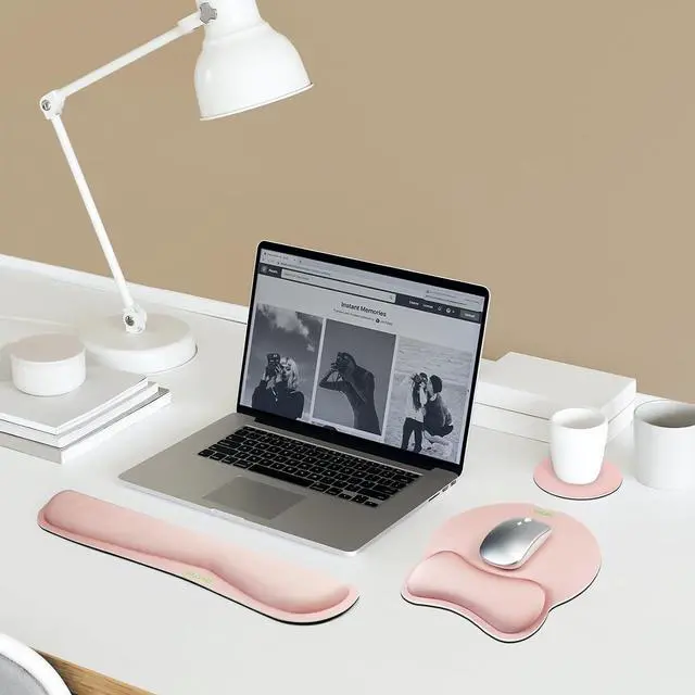 Alt view image 2 of 7 - VAGAU Premium Keyboard Wrist Rest and Mouse Pad Wrist Support, Ergonomic Memory Foam Set for Office, Laptop, Mac, Computer and Gaming,Comfortable Typing &Wrist Pain ReliefPink