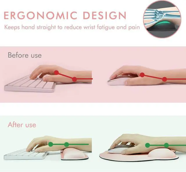 Alt view image 3 of 7 - VAGAU Premium Keyboard Wrist Rest and Mouse Pad Wrist Support, Ergonomic Memory Foam Set for Office, Laptop, Mac, Computer and Gaming,Comfortable Typing &Wrist Pain ReliefPink