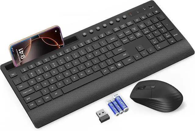 Main image of Trueque Wireless Keyboard and Mouse Combo - Full-Size Quiet Keyboard with Palm Rest, Phone Holder, Multimedia Keys, Power Switch, Compatible with Windows, Chrome OS, PC, Laptop (Batteries Included)