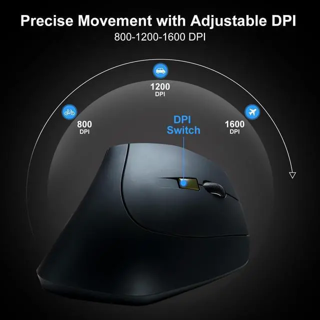 Alt view image 5 of 7 - SANWA 2.4G Wireless Ergonomic Mouse, Optical Vertical Computer Mice, Silent Noiseless Click, (800/1200/1600 Adjustable DPI, 6 Buttons) Compatible with MacBook, Laptop, Windows, Mac OS
