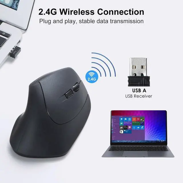 Alt view image 7 of 7 - SANWA 2.4G Wireless Ergonomic Mouse, Optical Vertical Computer Mice, Silent Noiseless Click, (800/1200/1600 Adjustable DPI, 6 Buttons) Compatible with MacBook, Laptop, Windows, Mac OS