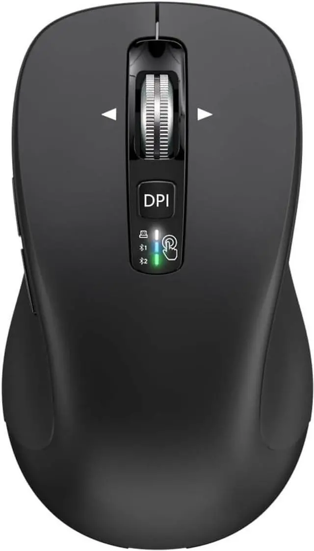 Main image of Wireless Bluetooth Mouse (USB + BT1 + BT2), Full Size, 4-Way Scrolling, Multi-Device Silent Mouse for Computer, Laptop, iPad, MacBook (Black)