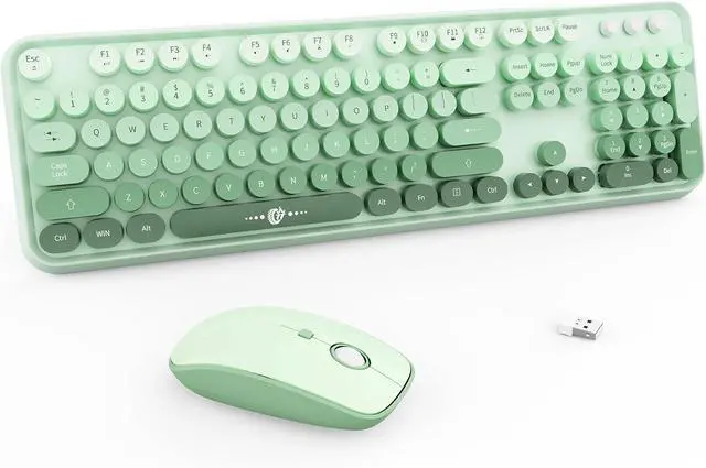 Main image of FOPETT Wireless Keyboard and Mouse Combo - 2.4G Full-Sized Cute Colorful Mouse and Keyboard with 104 Round Keys Retro Typewriter Keyboard for Laptop/Windows/PC - Green Gradient