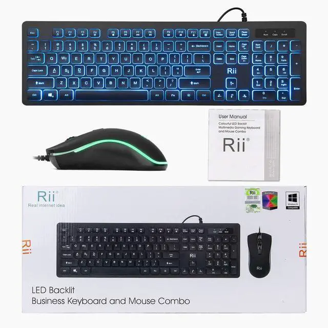 Alt view image 7 of 7 - Rii Three Colors Backlit Keyboard and Mouse, Wired Keyboard and Mouse Combo, USB Keyboard and Mouse Set,Quiet Input Gaming Keyboard,Optical RGB Mouse for School,Office,Business and Gaming