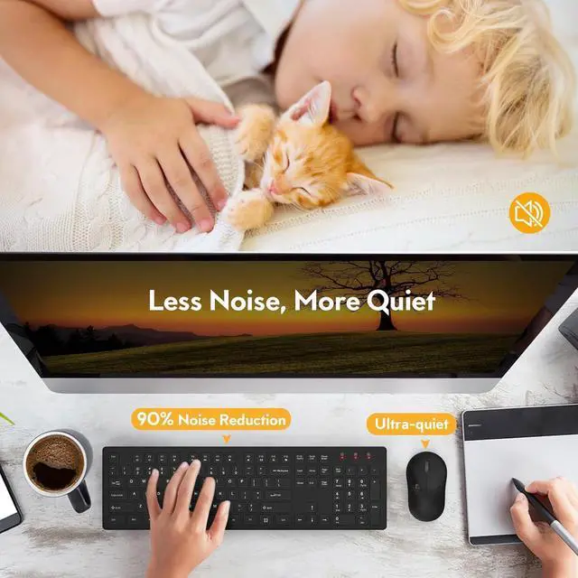 Alt view image 3 of 7 - Wireless Keyboard and Mouse, Trueque Silent 2.4GHz Cordless Full Size USB Mouse Combo, Long Battery Life, Lag-Free for Computer, Laptop, PC, Windows, Mac, Chrome OS (Black)