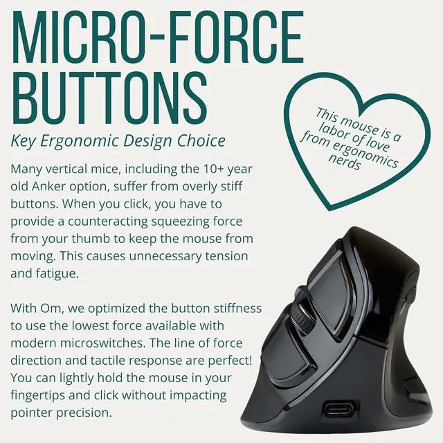 Alt view image 6 of 7 - Ergodriven Om Handshake Vertical Mouse | Wireless Ergonomic Mouse | Rechargeable | Silent Click Micro-Force Switches | OLED Screen | Reduces Tension and Fatigue | Compatible with PC and Mac