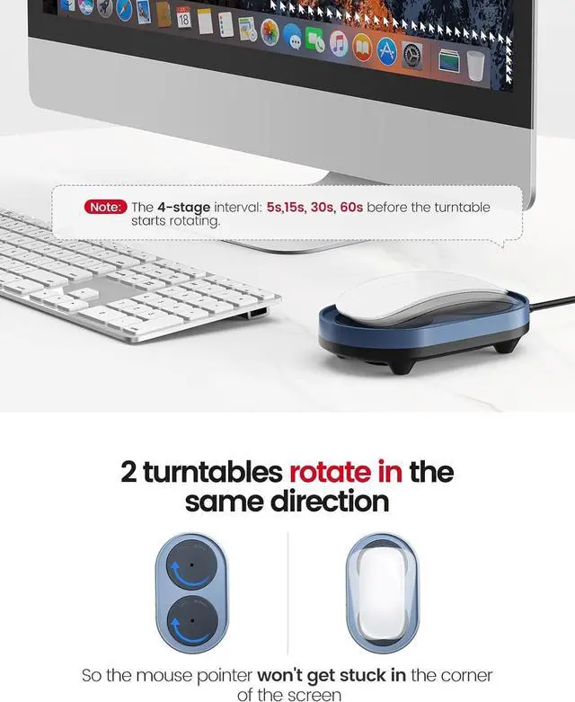 Alt view image 6 of 7 - Vaydeer Dual Turntable Mouse Mover, Turbo 3 Mouse Jiggler with Adjustable Intervals, ON/Off Switch, Undetectable & Noiseless Mouse Shaker Simulate Realistic Mouse Movement for Secure Computer Activity