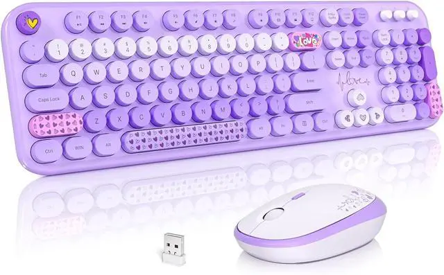 Main image of MOFII Wireless Keyboard and Mouse Combo, Cute Colorful Full Size Keyboard and Adjustable Mouse, 2.4GHz Retro Typewriter Keyboard and Mouse Set for PC/Desktop/Laptop/Windows (Purple Colorful)