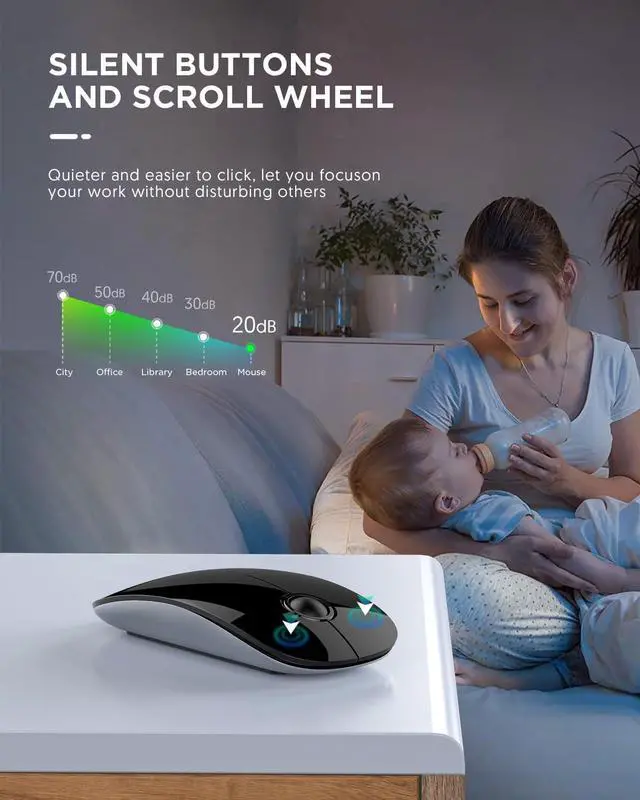 Alt view image 3 of 7 - Bluetooth Wireless Mouse - (BT5.1+USB) Slim Dual Mode Computer Mice with Quiet Click, Low Power, and 1600 DPI, Portable Mouse for MacBook, Laptop, iPad Pro/Air, Surface Pro (Black)