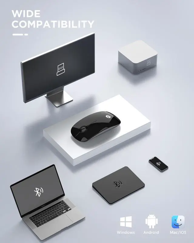 Alt view image 7 of 7 - Bluetooth Wireless Mouse - (BT5.1+USB) Slim Dual Mode Computer Mice with Quiet Click, Low Power, and 1600 DPI, Portable Mouse for MacBook, Laptop, iPad Pro/Air, Surface Pro (Black)