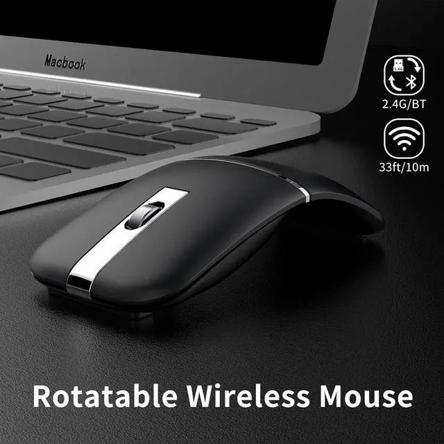 Alt view image 2 of 7 - Arc Bluetooth Mouse, Ultra-Thin Rechargeable Rotating Wireless Mice, Dual Mode (BT5.0/3.0+2.4G), Portable Travel Arc Mouse Suitable for Laptop, PC, Mac, Tablet, iPad - Black