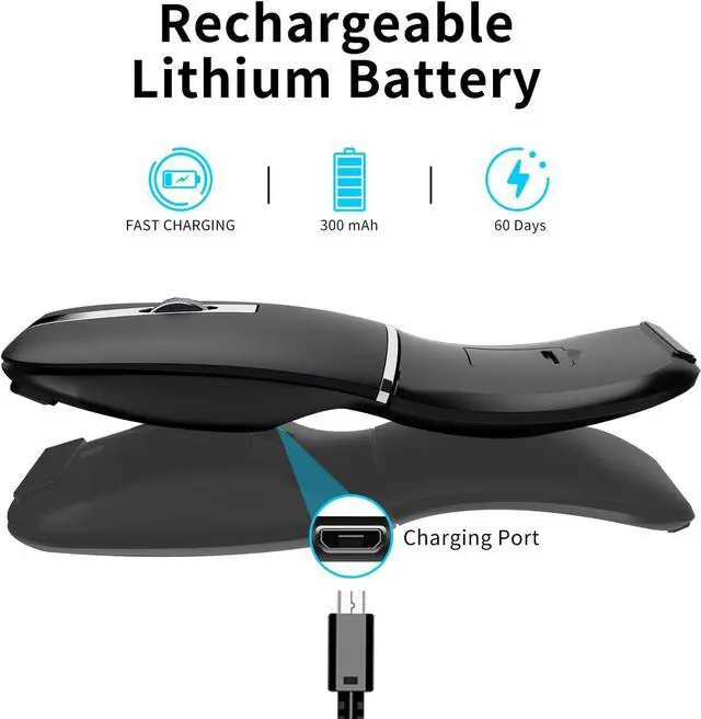 Alt view image 6 of 7 - Arc Bluetooth Mouse, Ultra-Thin Rechargeable Rotating Wireless Mice, Dual Mode (BT5.0/3.0+2.4G), Portable Travel Arc Mouse Suitable for Laptop, PC, Mac, Tablet, iPad - Black