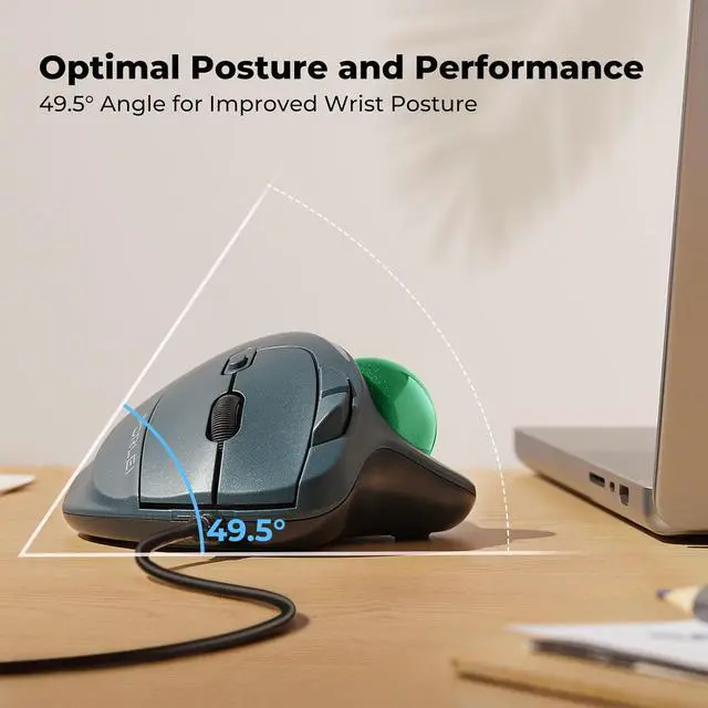 Alt view image 3 of 7 - Wired Trackball Mouse, Ergonomic Comfort Design Reduces Muscle Strain, Easy Thumb Control, Precision Tracking with 5 DPI Options, Dual USB-C/USB-A Interface Compatible for PC, Laptop, Mac, Windows