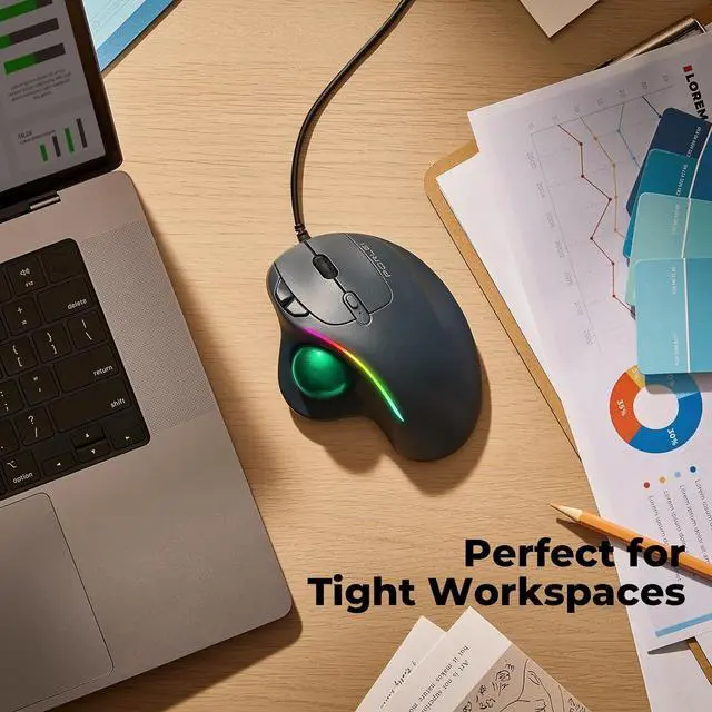 Alt view image 6 of 7 - Wired Trackball Mouse, Ergonomic Comfort Design Reduces Muscle Strain, Easy Thumb Control, Precision Tracking with 5 DPI Options, Dual USB-C/USB-A Interface Compatible for PC, Laptop, Mac, Windows