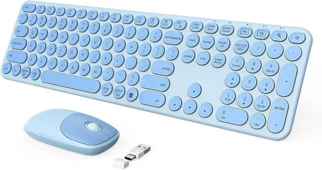 Main image of seenda Wireless Keyboard and Mouse, USB & Type C 2-in-1 Receiver, SK73-3 Full Size Teal Wireless Keyboard Mouse Combo, Compatible for Windows, MacBook Pro/Air, Laptop, Desktop, PC - Blue