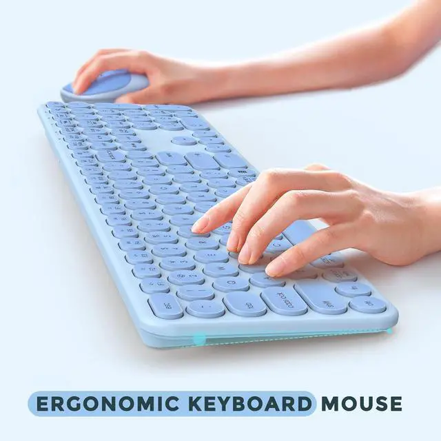 Alt view image 5 of 7 - seenda Wireless Keyboard and Mouse, USB & Type C 2-in-1 Receiver, SK73-3 Full Size Teal Wireless Keyboard Mouse Combo, Compatible for Windows, MacBook Pro/Air, Laptop, Desktop, PC - Blue