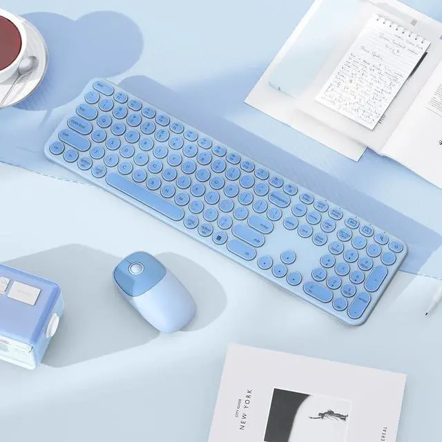 Alt view image 7 of 7 - seenda Wireless Keyboard and Mouse, USB & Type C 2-in-1 Receiver, SK73-3 Full Size Teal Wireless Keyboard Mouse Combo, Compatible for Windows, MacBook Pro/Air, Laptop, Desktop, PC - Blue