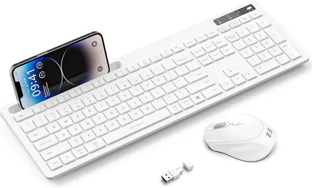 Main image of seenda White Wireless Keyboard and Mouse for Mac, USB A & Type C Receiver, Full-Size Wireless Keyboard with Phone Holder Compatible for MacBook/Air/Pro Windows Computer/Desktop/Laptop