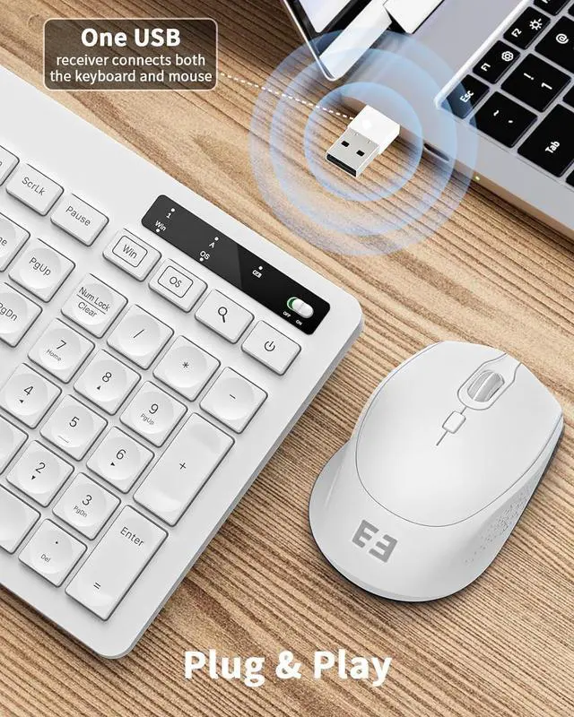 Alt view image 4 of 7 - seenda White Wireless Keyboard and Mouse for Mac, USB A & Type C Receiver, Full-Size Wireless Keyboard with Phone Holder Compatible for MacBook/Air/Pro Windows Computer/Desktop/Laptop