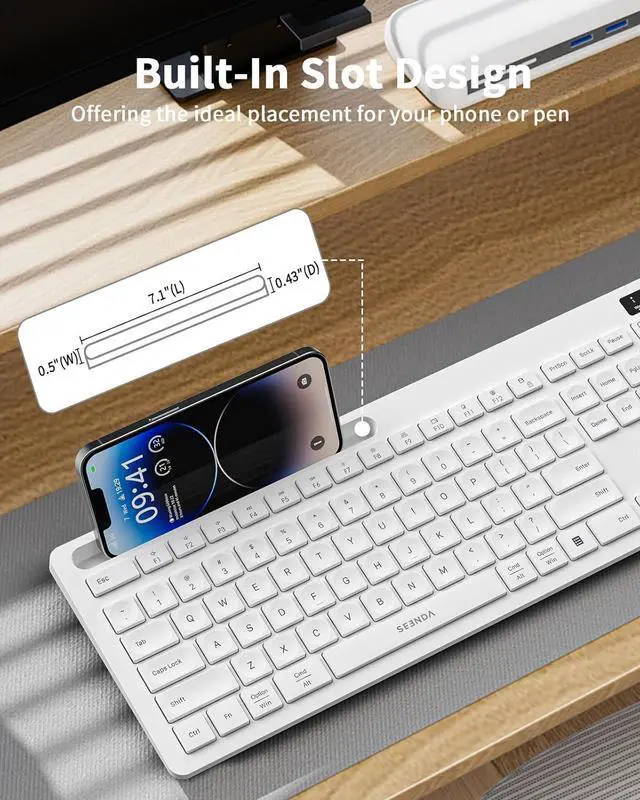 Alt view image 5 of 7 - seenda White Wireless Keyboard and Mouse for Mac, USB A & Type C Receiver, Full-Size Wireless Keyboard with Phone Holder Compatible for MacBook/Air/Pro Windows Computer/Desktop/Laptop