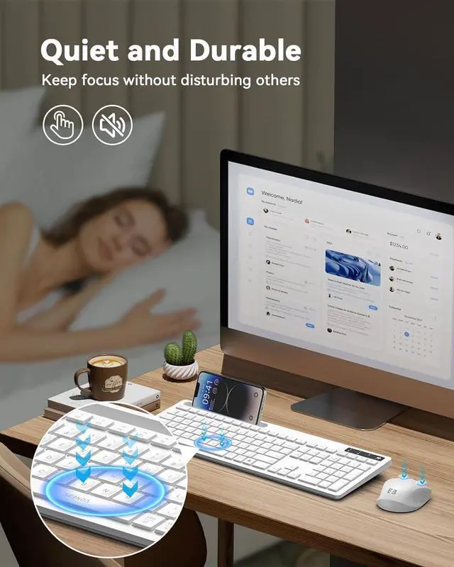 Alt view image 7 of 7 - seenda White Wireless Keyboard and Mouse for Mac, USB A & Type C Receiver, Full-Size Wireless Keyboard with Phone Holder Compatible for MacBook/Air/Pro Windows Computer/Desktop/Laptop