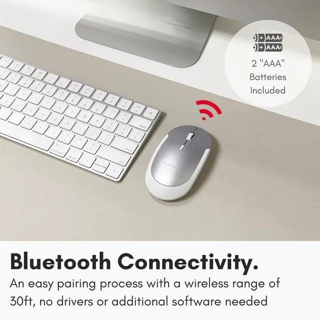 Alt view image 3 of 7 - Macally Wireless Bluetooth Mouse for Mac, MacBook Pro/Air, iPad, and PC - Comfortable and Quiet Compatible Wireless Apple Mouse - Silver