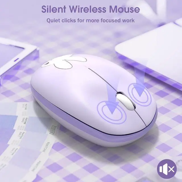 Alt view image 5 of 7 - Wireless Keyboard and Mouse Combo, 2.4GHz Retro Full-Sized Keyboard and Wireless Quiet Mouse for Office PC Desktops Laptops Computer, Cute Bunny Theme, Purple