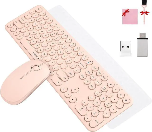Main image of Cute Keyboard and Mouse Wireless for PC Computer/Laptop/Windows/Mac/Tablets, Ultra-Thin 2.4GHz USB Cordless Full-Sized Silent Retro Computer Keyboard Mouse Combo (Pink)