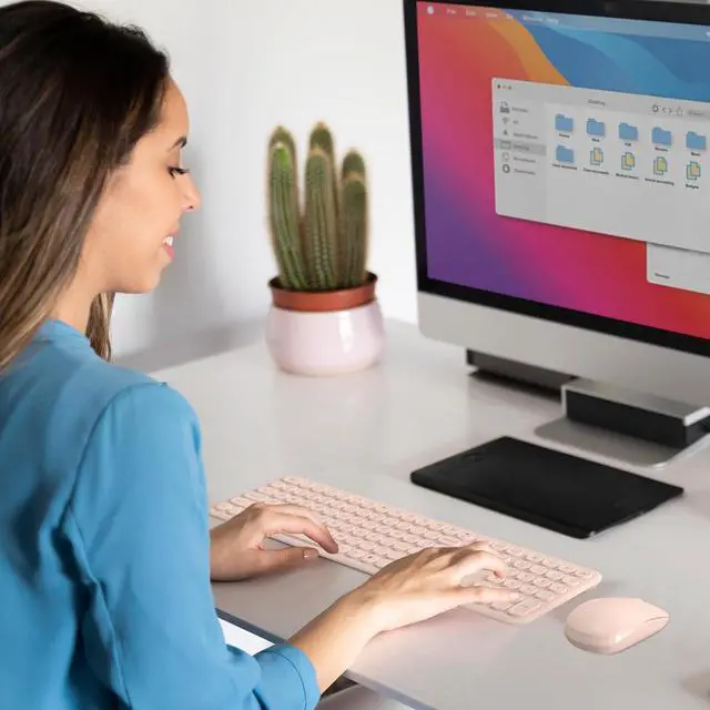 Alt view image 6 of 7 - Cute Keyboard and Mouse Wireless for PC Computer/Laptop/Windows/Mac/Tablets, Ultra-Thin 2.4GHz USB Cordless Full-Sized Silent Retro Computer Keyboard Mouse Combo (Pink)