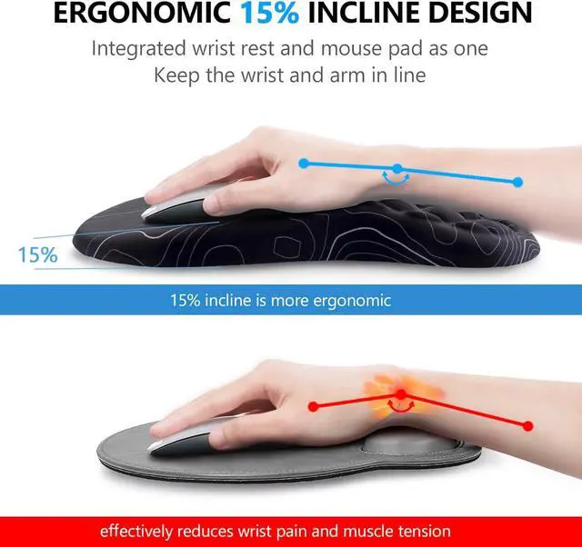 Alt view image 2 of 7 - Mouse Pad Wrist Support, Laokiiy 2 in1 Keyboard Wrist Rest+ Ergonomic Mouse Pad, Non-Slip Wrist Rest for Computer Keyboard, Made Easy Typing & Relieve Wrist Pain(Black White)