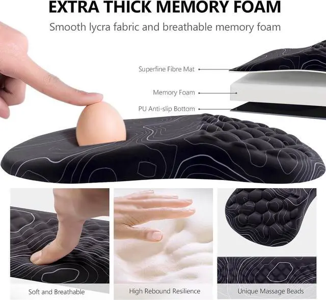 Alt view image 3 of 7 - Mouse Pad Wrist Support, Laokiiy 2 in1 Keyboard Wrist Rest+ Ergonomic Mouse Pad, Non-Slip Wrist Rest for Computer Keyboard, Made Easy Typing & Relieve Wrist Pain(Black White)