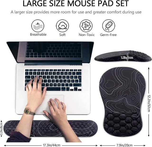 Alt view image 5 of 7 - Mouse Pad Wrist Support, Laokiiy 2 in1 Keyboard Wrist Rest+ Ergonomic Mouse Pad, Non-Slip Wrist Rest for Computer Keyboard, Made Easy Typing & Relieve Wrist Pain(Black White)