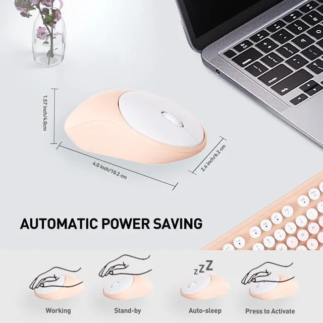 Alt view image 2 of 7 - Wireless Keyboards Mouse Combos, Colorful Cute Typewriter Full-Size Retro Round Keycaps, 2.4GHz Cordless Sleep Mode Office Quiet Wireless Keyboard and Mouse Set for Desktop Laptop PC Computer